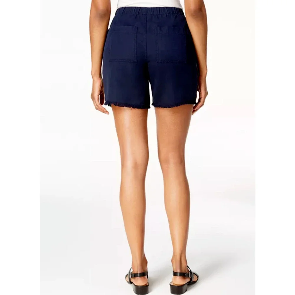 Style & Co. Women's Industrial Blue Drawstring Waist Cut Off Shorts Size Medium - Picture 2 of 7